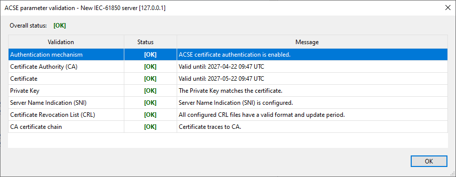 ACSE Parameter Validation